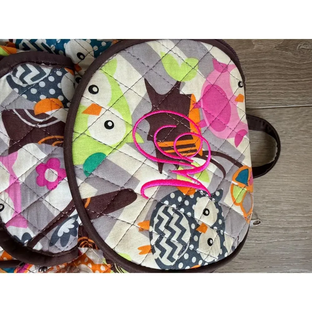 N. girl Mini Quilted Owl Print Backpack - Monogram M